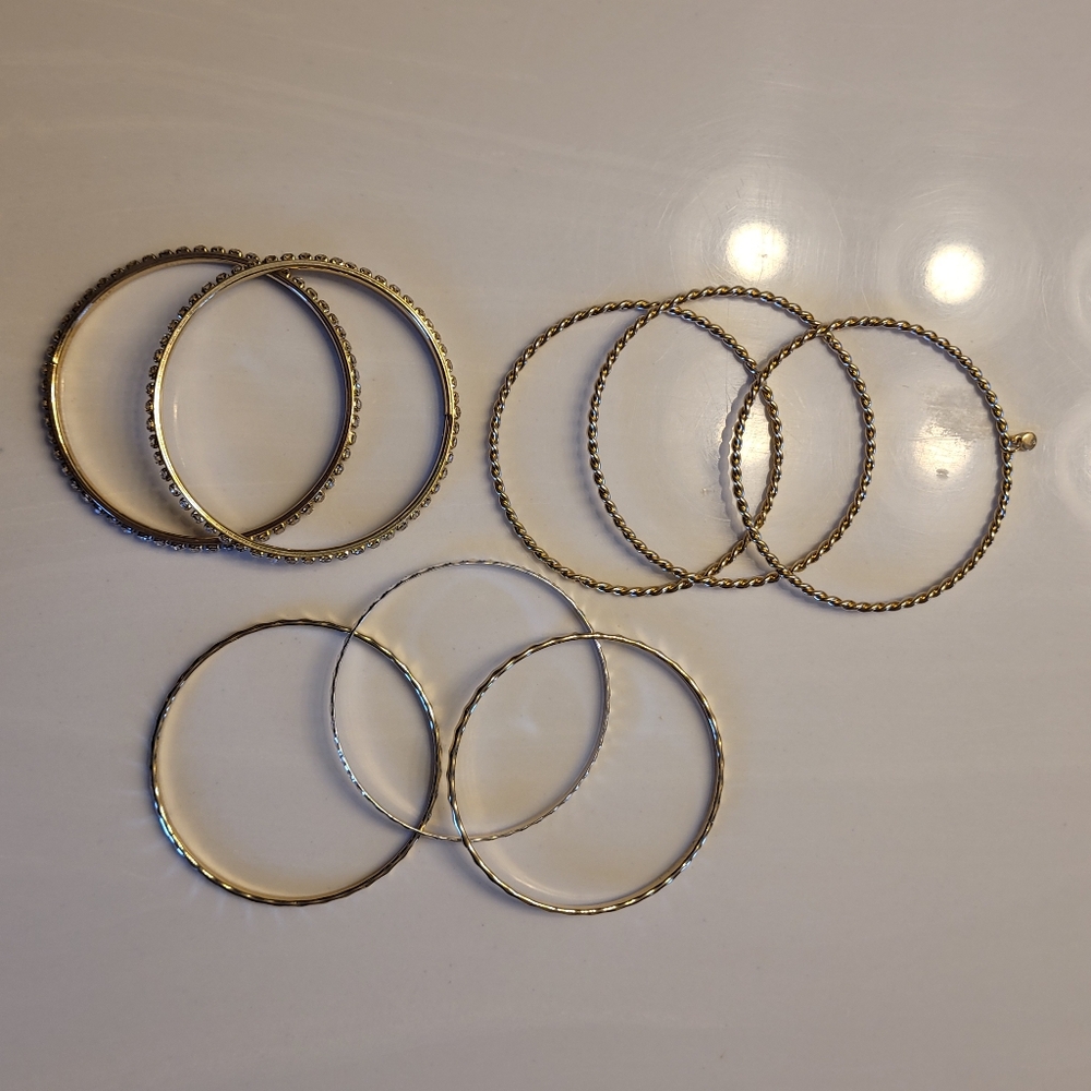 Gold-tone & Rhinestones Bangle Bracelet Bundle (8 bangle bracelets) - Picture 11 of 16